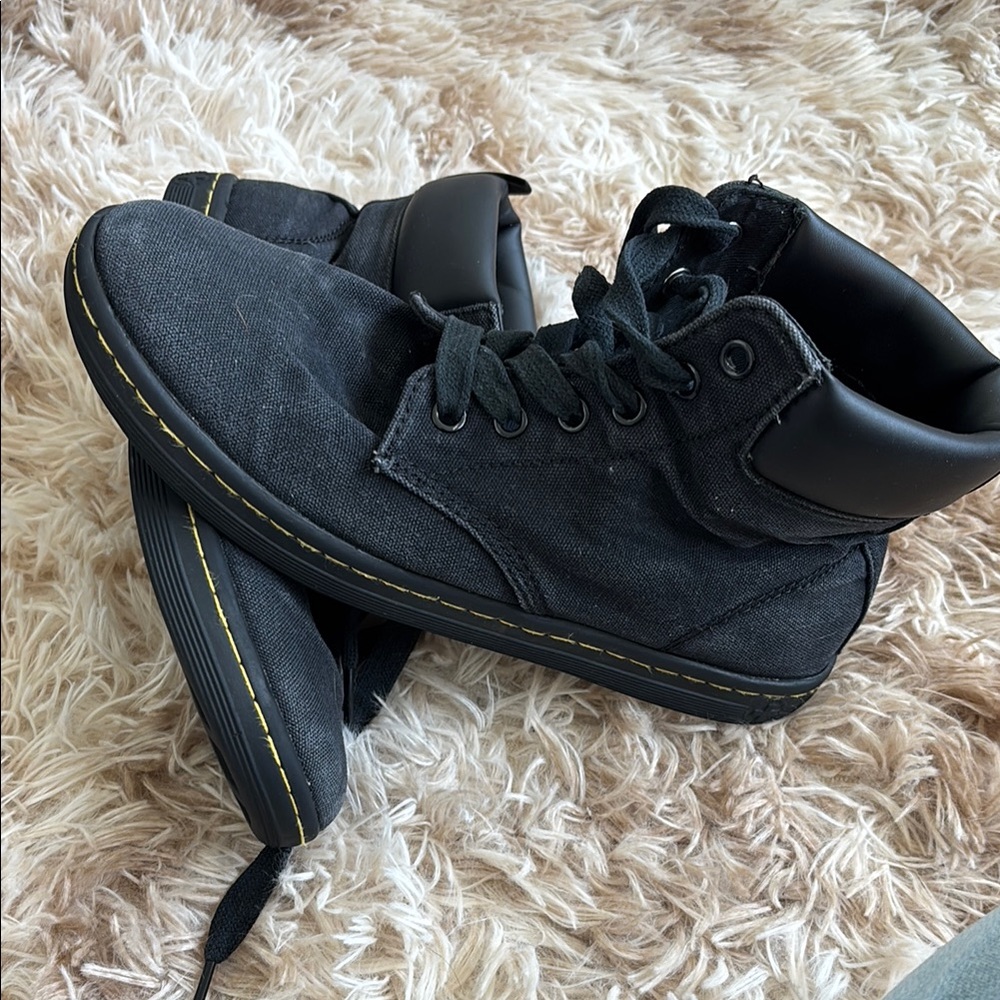 Dr. Martens Black Canvas Ankle Boots with Yellow Stitching